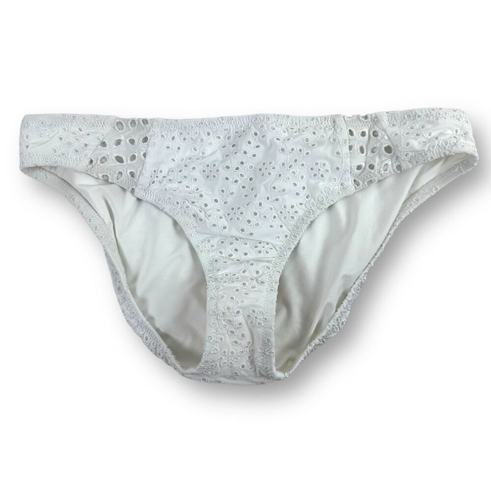 Nanette Leopore Women's M Eyelet Lace Bikini Bottom White Coquette‎ Swimsuit New